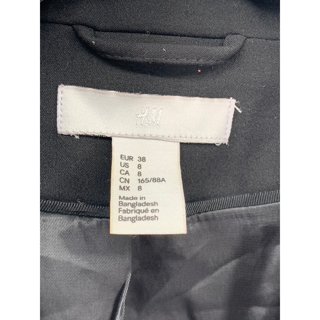 H&M Women's Black Solid Single-Button Notch Collar Long Sleeve Blazer SZ 8