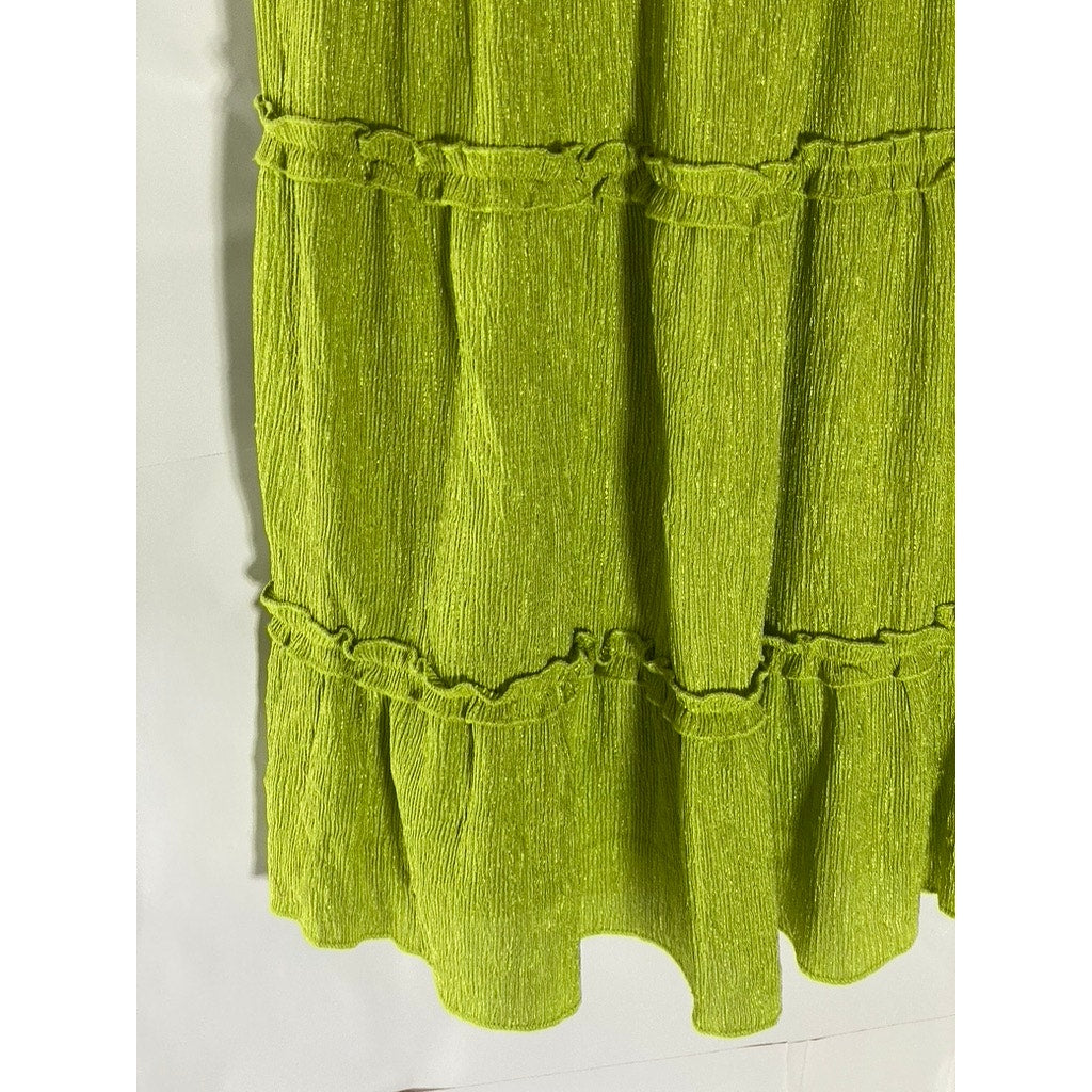 WILD FABLE Women's Lime Green Ruffle Tiered V-Neck Textured Mini Dress SZ M