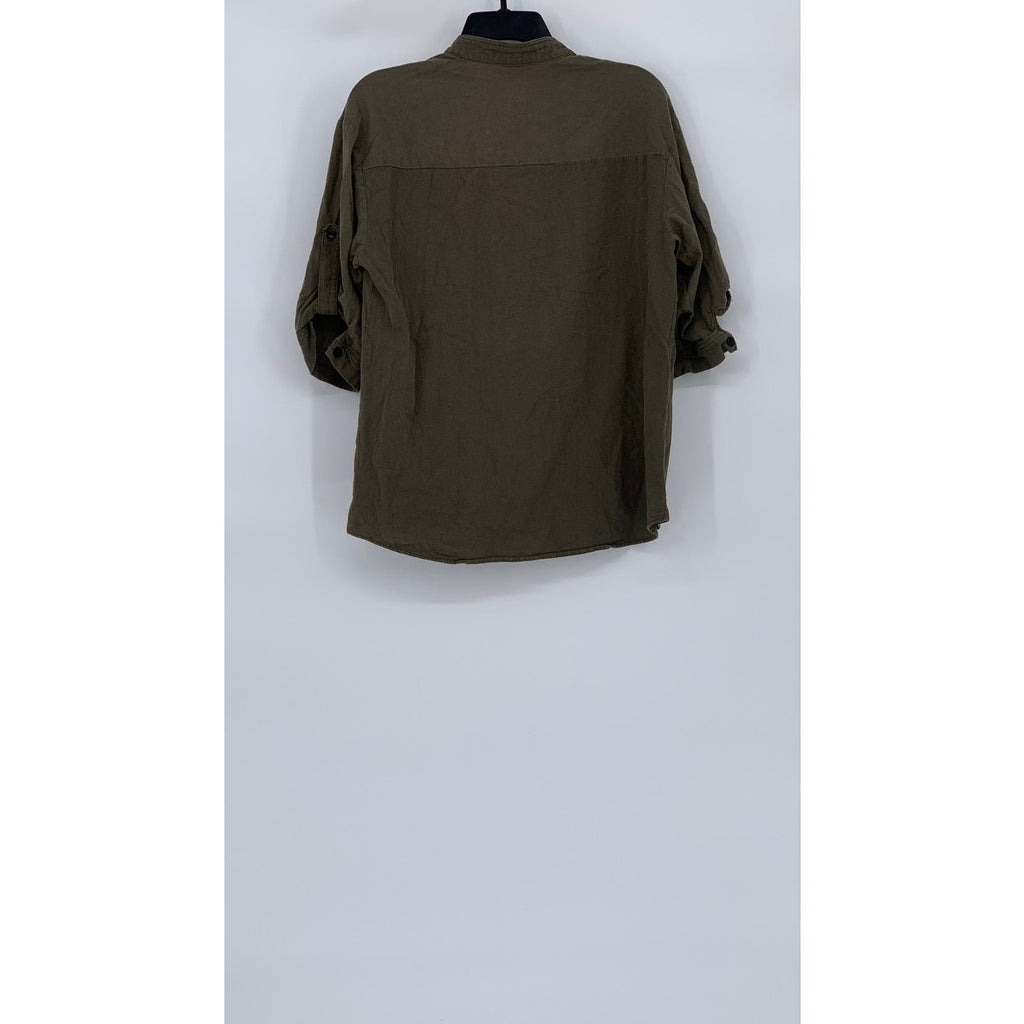 INCERUN Men's Olive Green Button-Up Short Sleeve Cotton Shirt SZ M