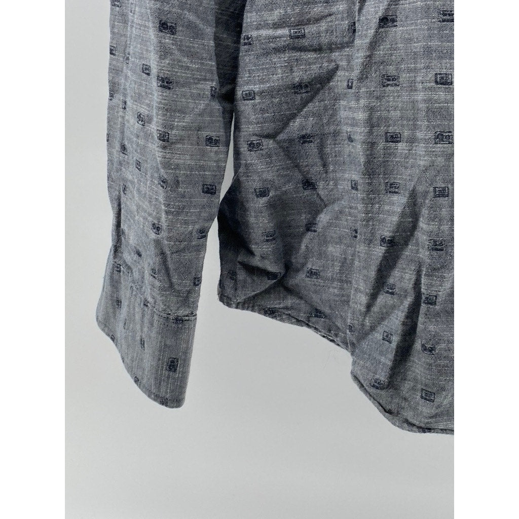 ORIGINAL PENGUIN Men's Gray Cassette Regular-Fit Button-Up Long Sleeve Shirt SZL