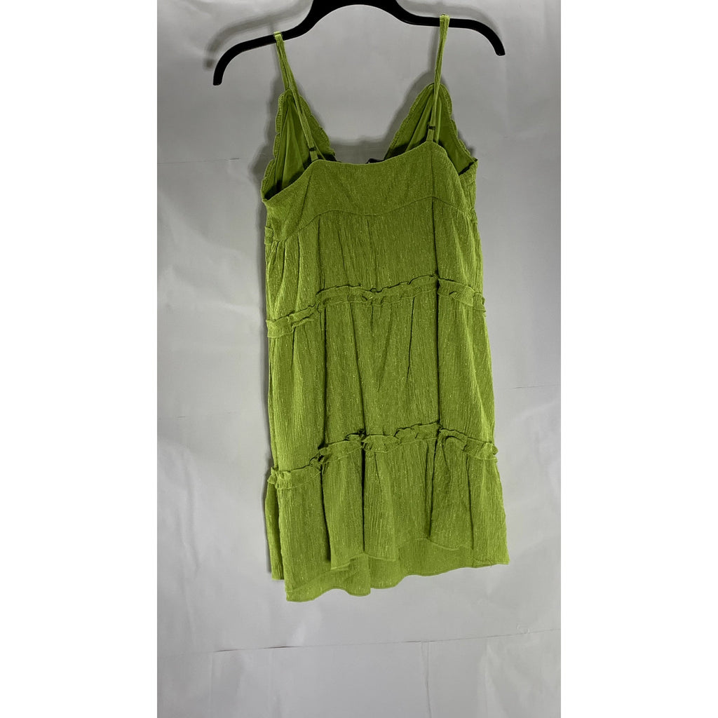 WILD FABLE Women's Lime Green Ruffle Tiered V-Neck Textured Mini Dress SZ M