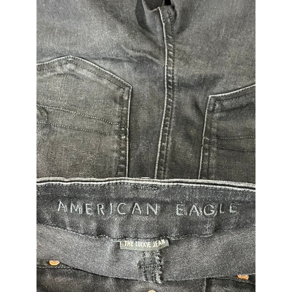 AMERICAN EAGLE Women's Black Distressed Skinny-Fit Denim Jean SZ 4/Regular