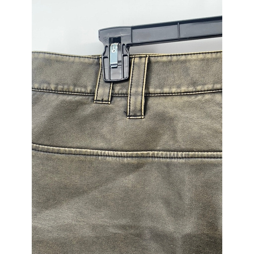 MNG Women's Olive Green Faux Leather Short Mini Skirt SZ M