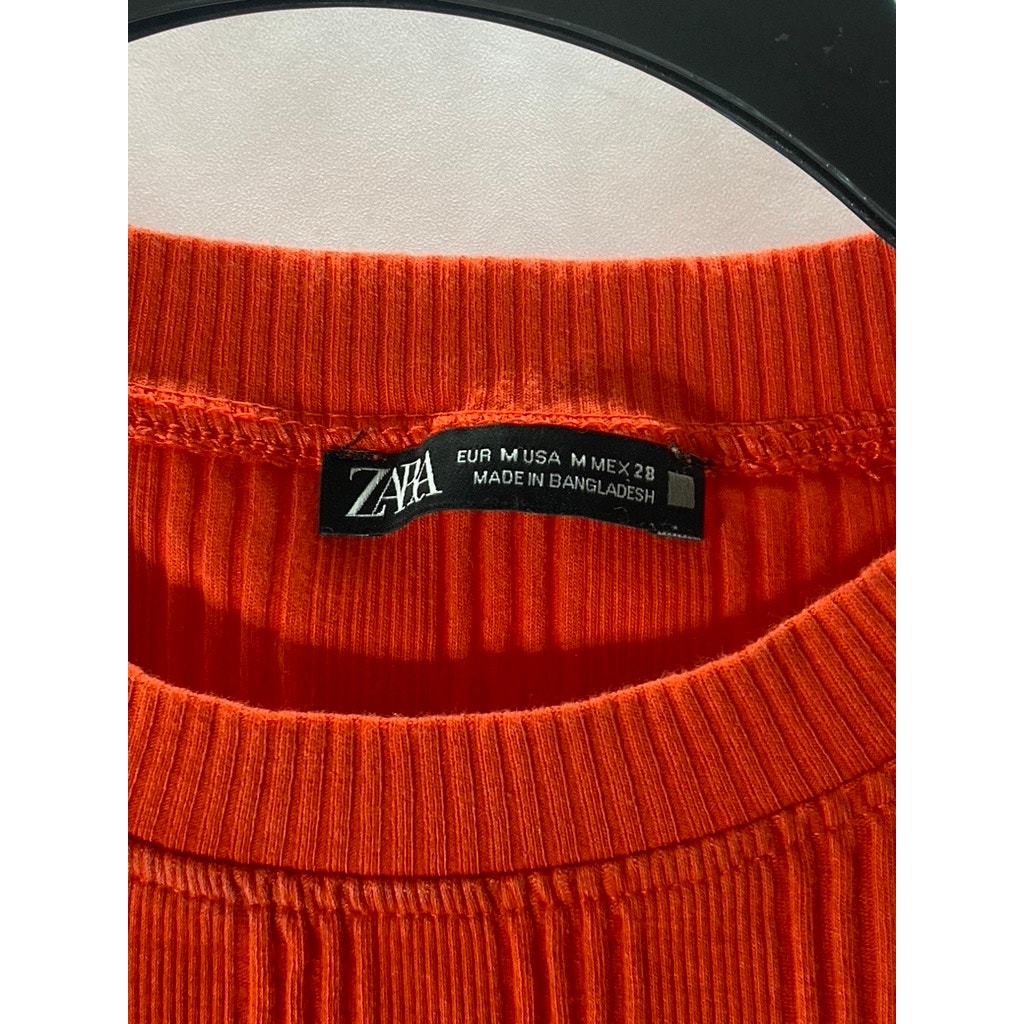 ZARA Women's Orange Rib Knit Crewneck Cap Short Sleeve Mini A-Line Dress SZ M