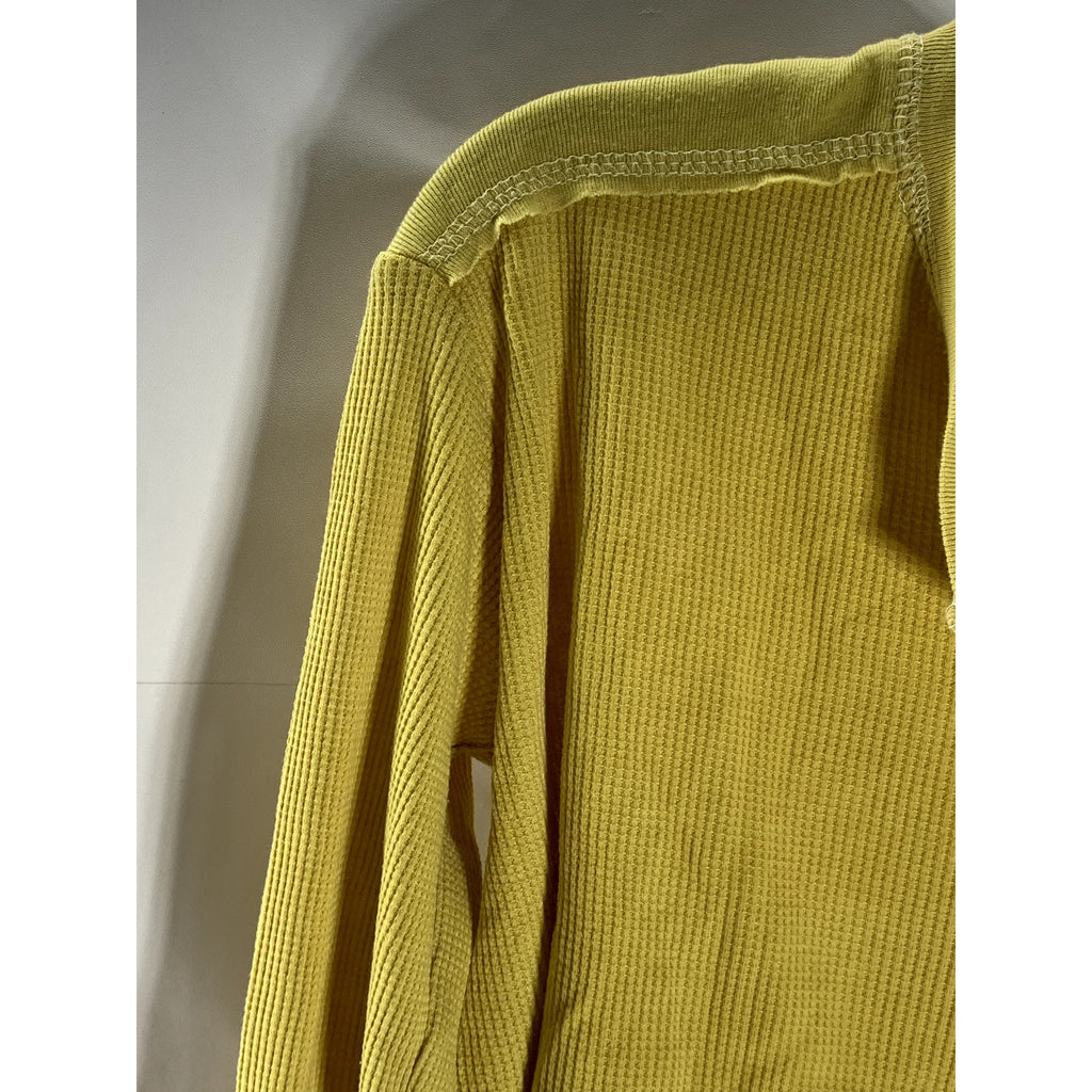 WILD FABLE Women's Yellow Long Sleeve Thermal Henley Crop Top SZ M