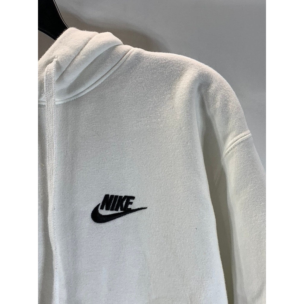 NIKE Men's White/Black Sportswear Club Fleece Pullover Hoodie SZ M