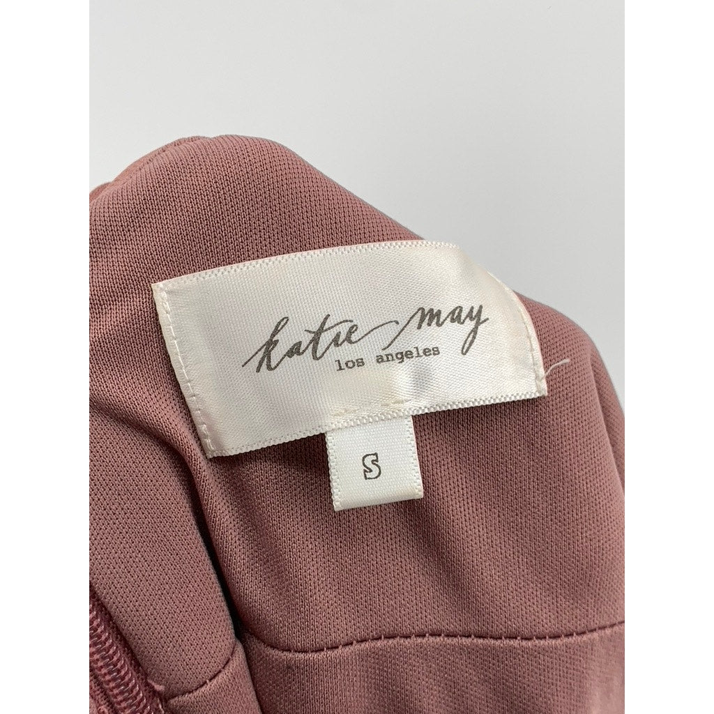 KATIE MAY Women's Ash Rose Secret Agent Plunging V-Neck Open-Back Gown SZ S