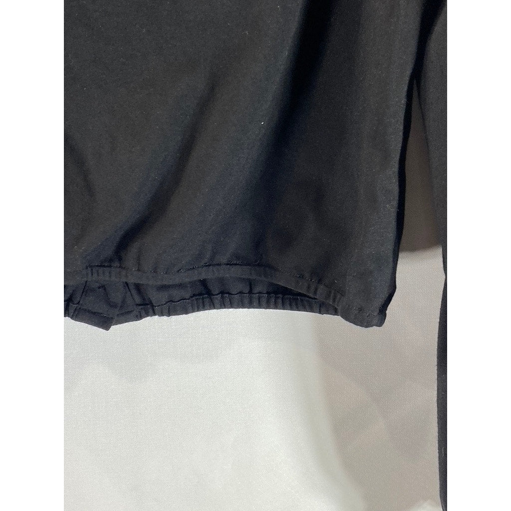 ALXNAN STUDIO Women's Black Square-Neck Long-Sleeve Button-Up Cropped Top SZ L