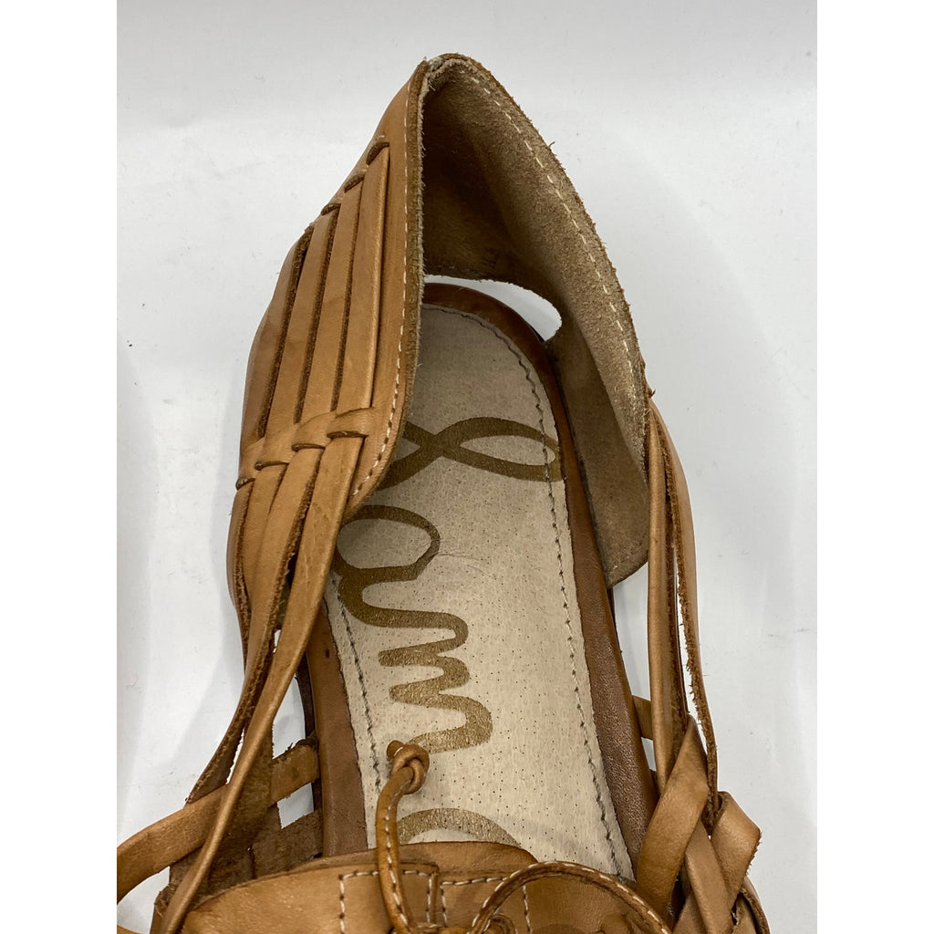 SAM EDELMAN Women's Brown Leather Avianna Lace-Up Huarche Flats SZ 8.5
