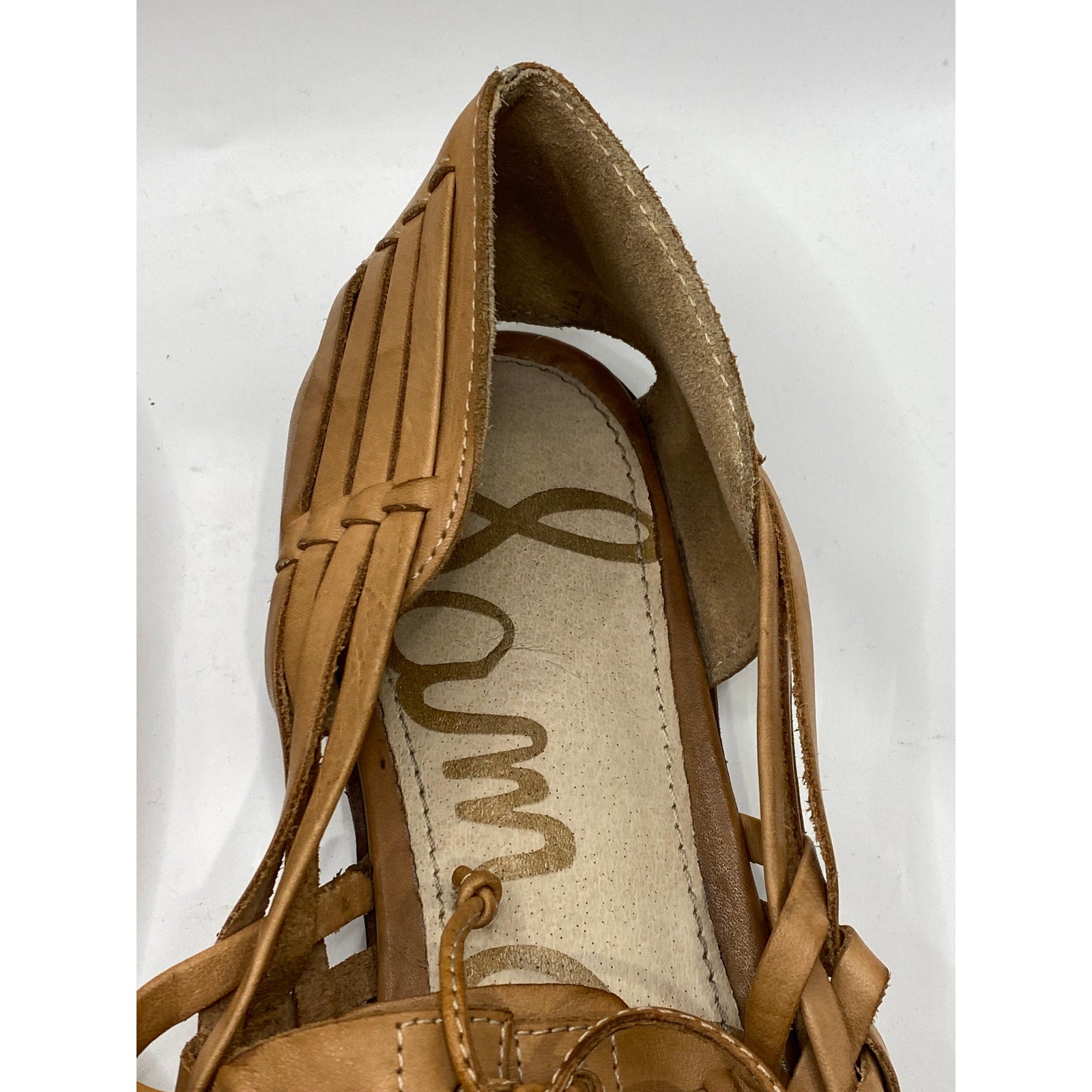 SAM EDELMAN Women's Brown Leather Avianna Lace-Up Huarche Flats SZ 8.5
