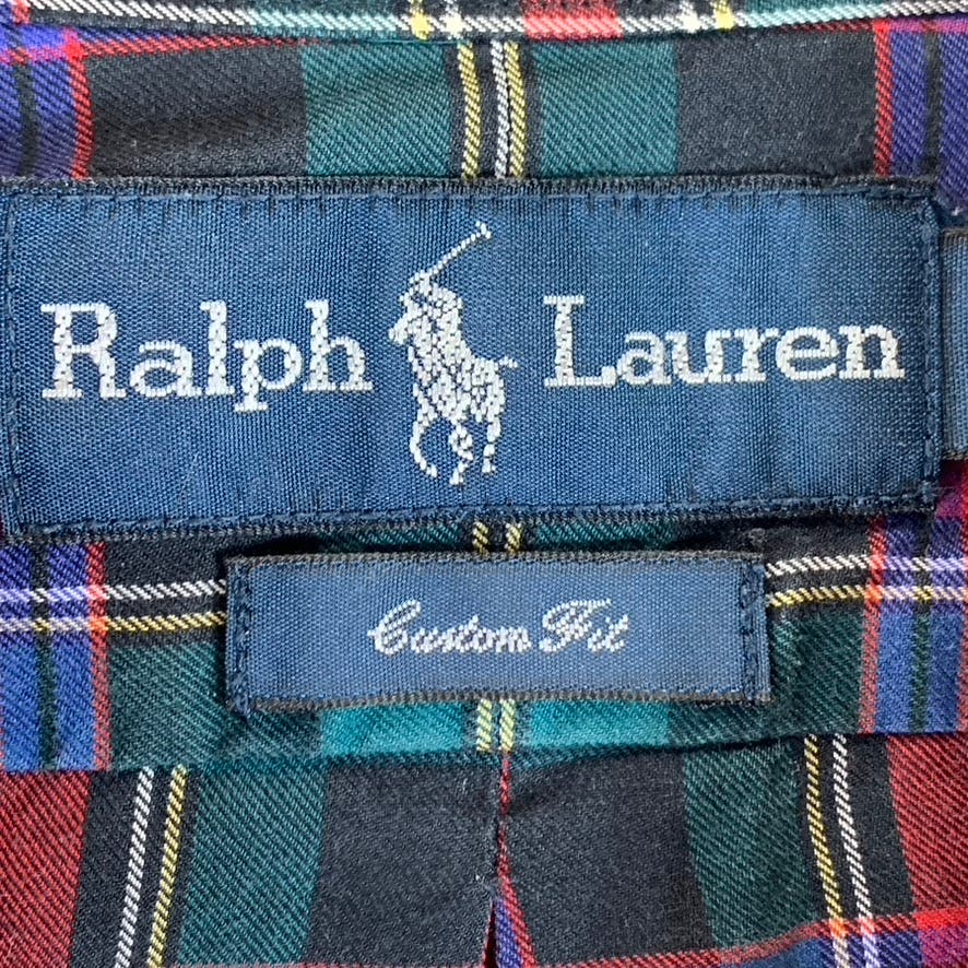 RALPH LAUREN Men's Red/Green Plaid Classic-Fit Button-Up Long Sleeve Shirt SZ L