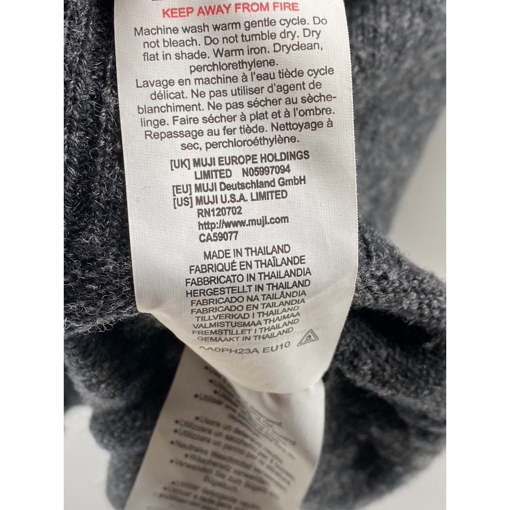 MUJI Men's Charcoal Gray Wool V-Neck Button-Up Long Sleeve Cardigan SZ L