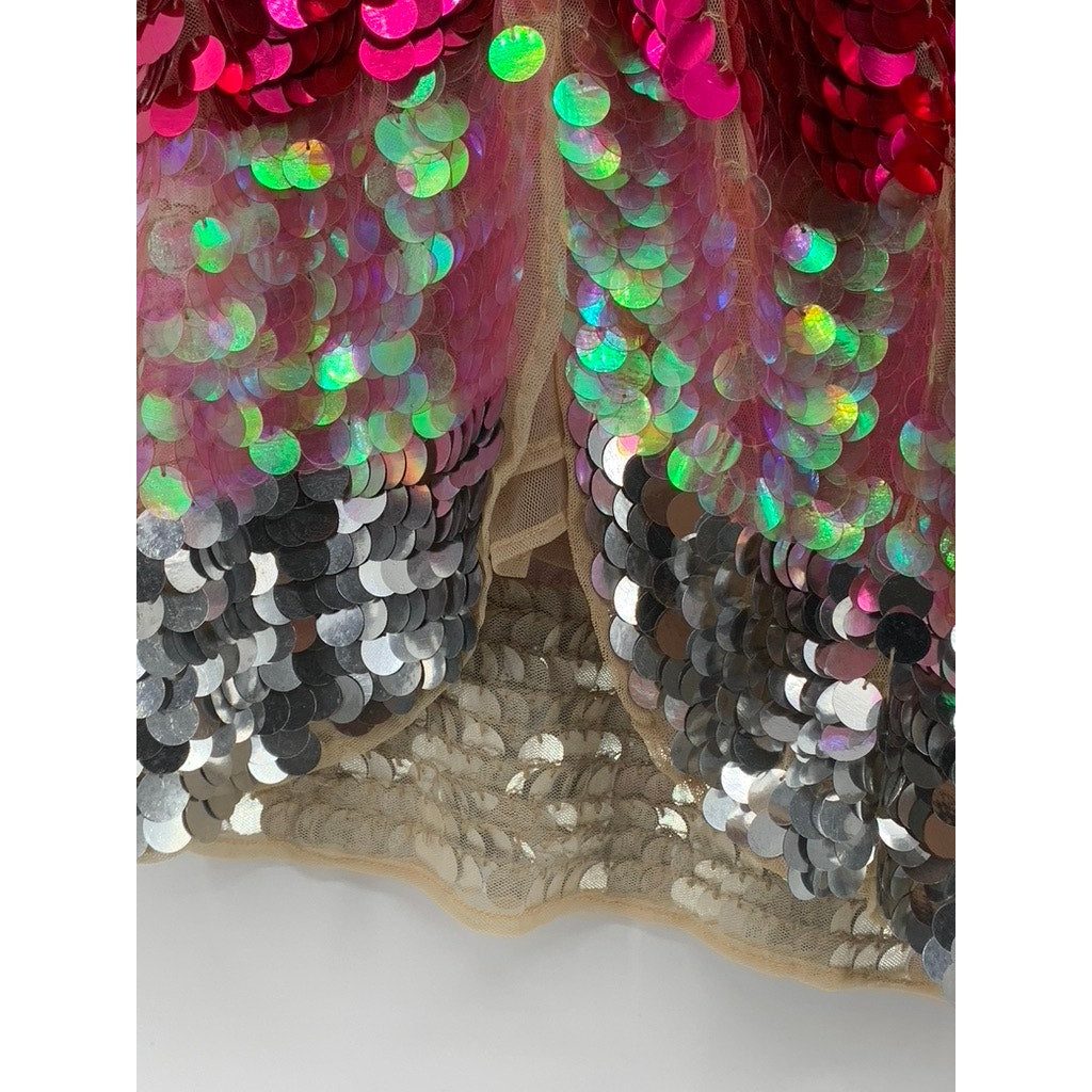 LPA Women's Black-Pink-Purple Sequin Embellished Straight Mini Skirt SZ M