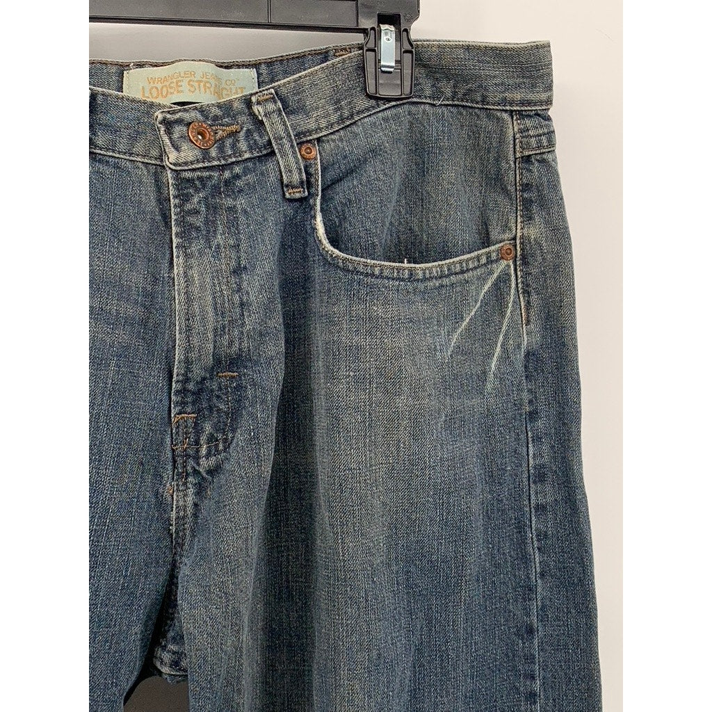 WRANGLER JEANS CO Men's Blue Denim Loose Fit Straight Leg Jeans SZ 34X32