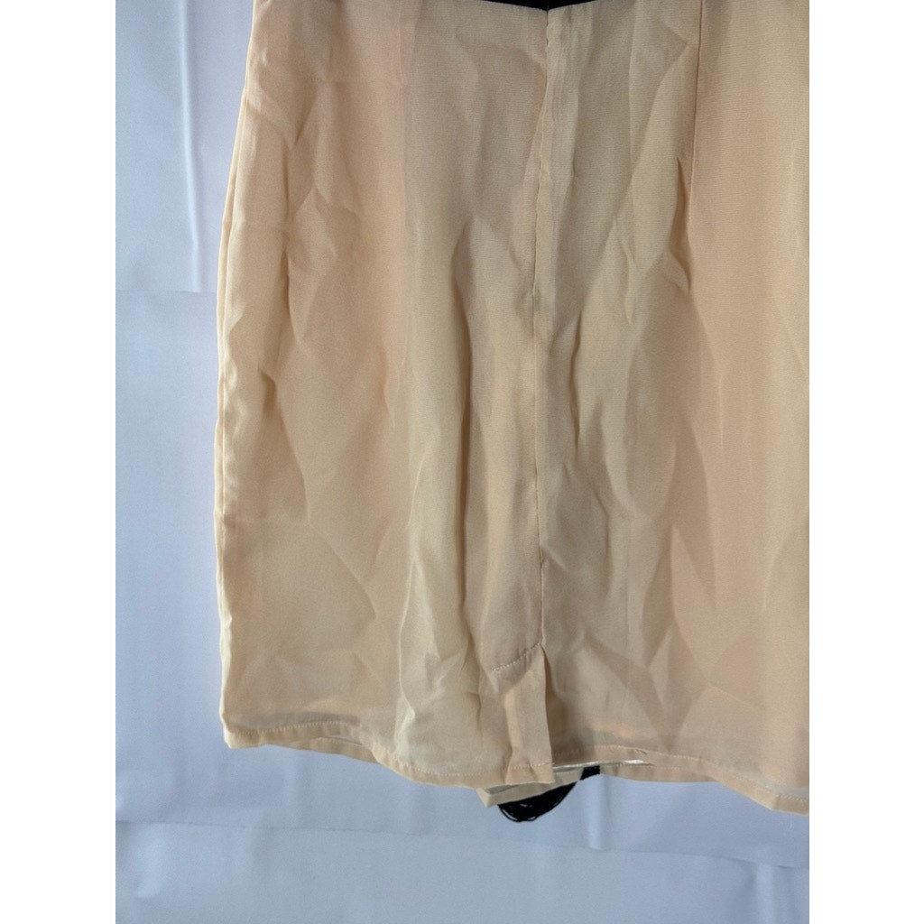 FEVER LONDON Women's Beige/Black Crewneck Fringe Short Sleeve Dress SZ 8