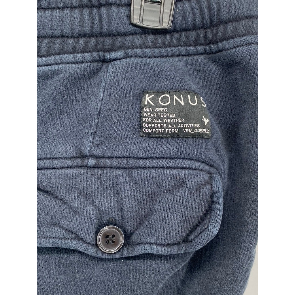 KONUS Men's Washed Black Ribbed Pull-On Drawstring Casual Jogger Pant SZ L