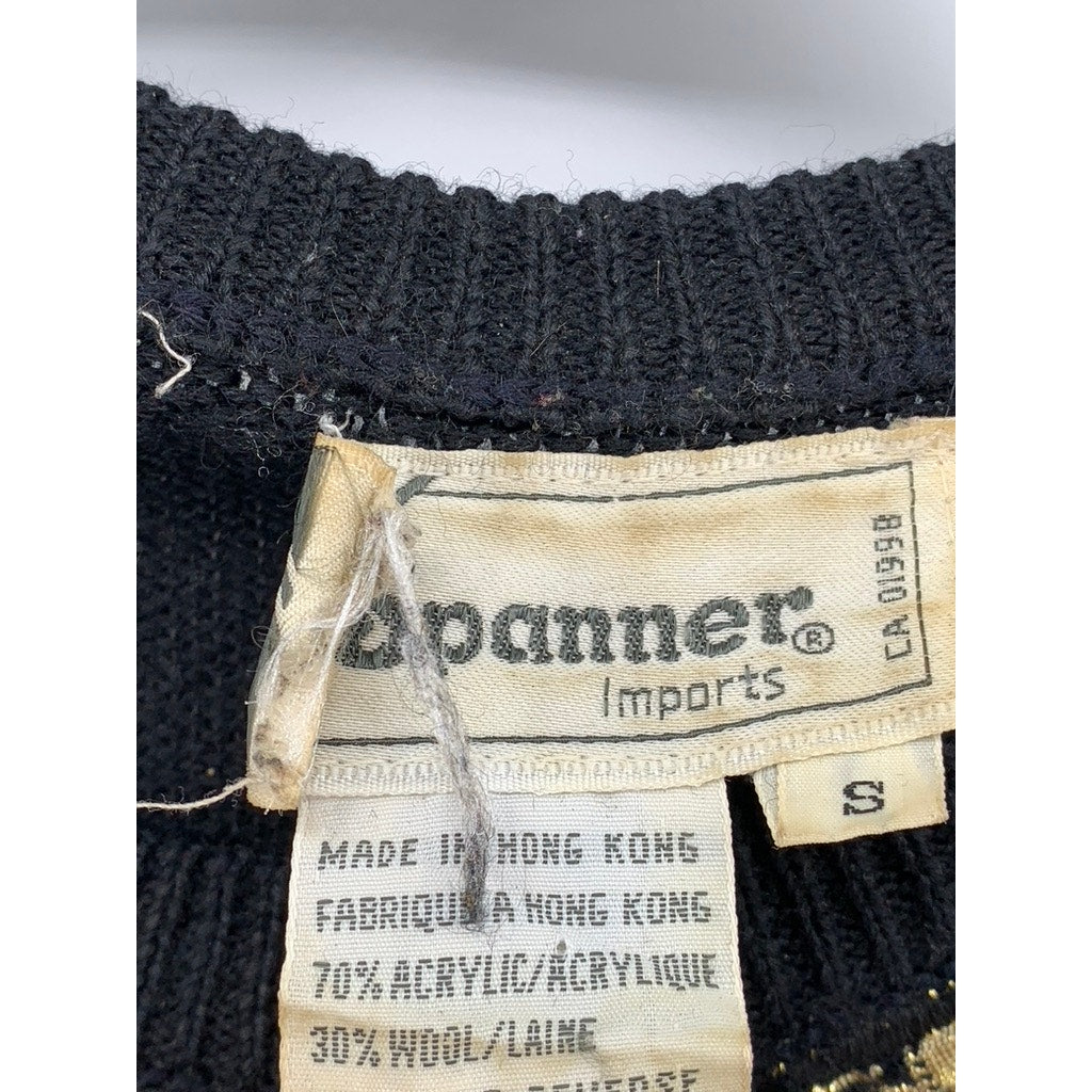 SPANNER IMPORTS Women's Black Vintage 90's Leaf Embroidered Knit Sweater SZ S