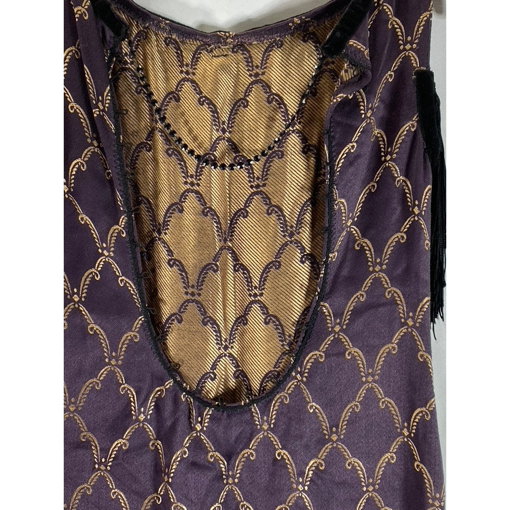 VINTAGE Unbranded Women's Purple/Nude Fringe Open-Back Mini Flapper Dress SZ M