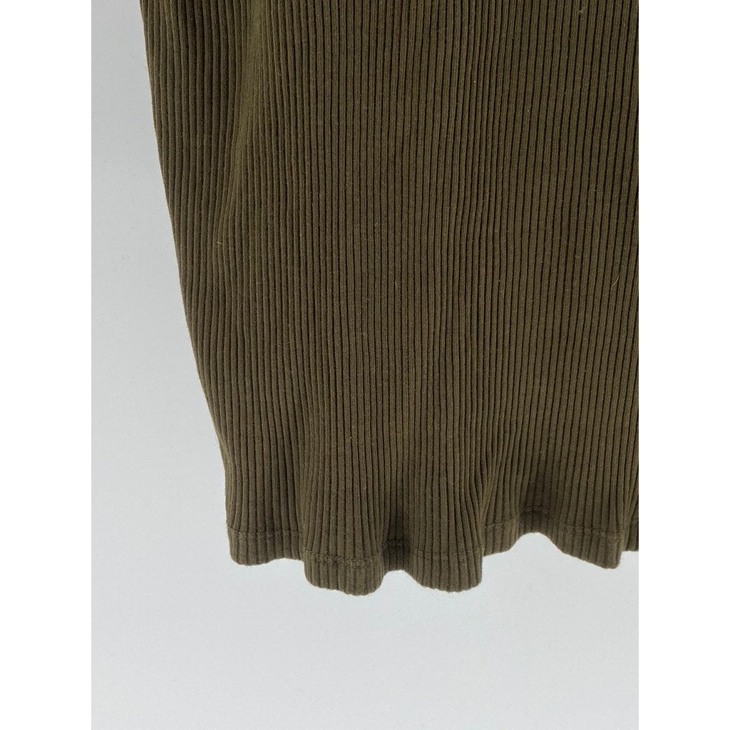 BLQ Women's Olive Green Crewneck Ribbed Sleeveless Heavyweight Maxi Dress SZ S