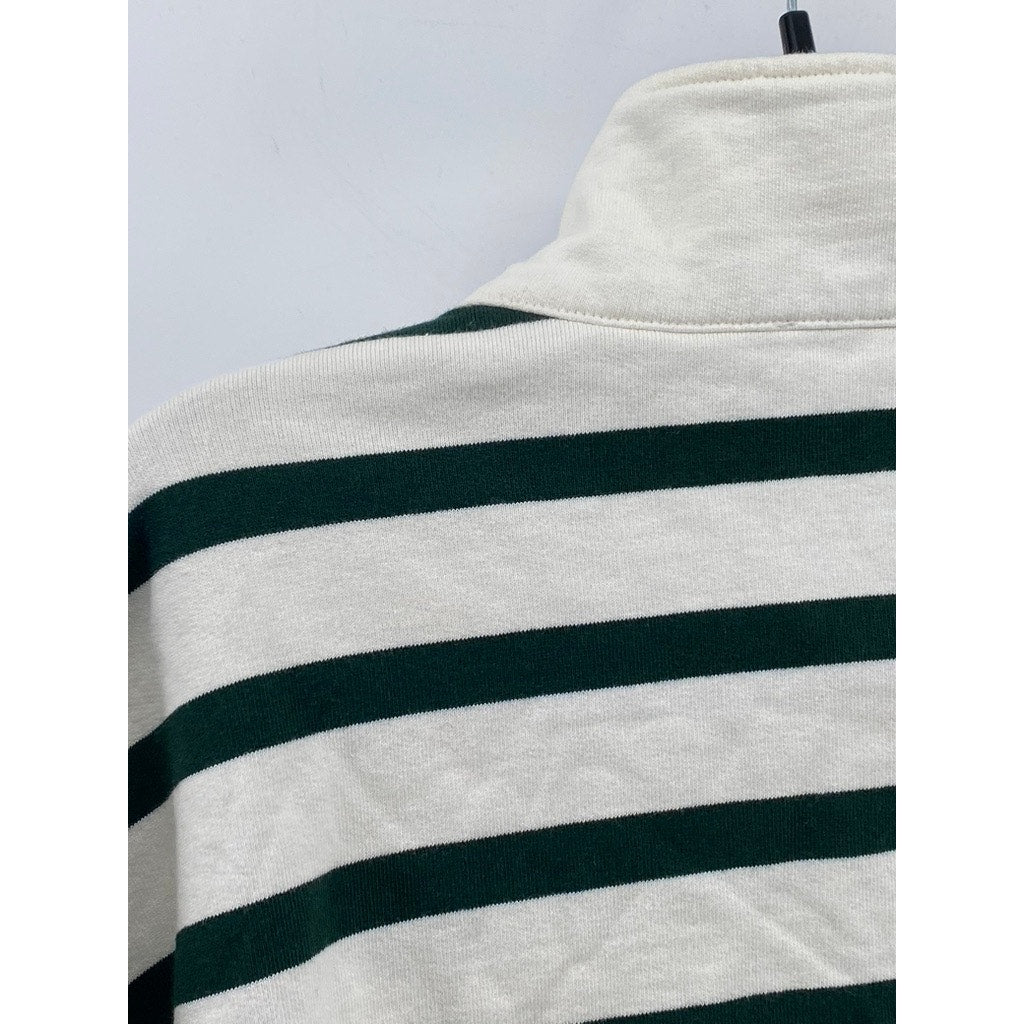 FRAME Women's White-Black Striped Half-Zip Mock Collar Long Sleeve Sweater SZ L