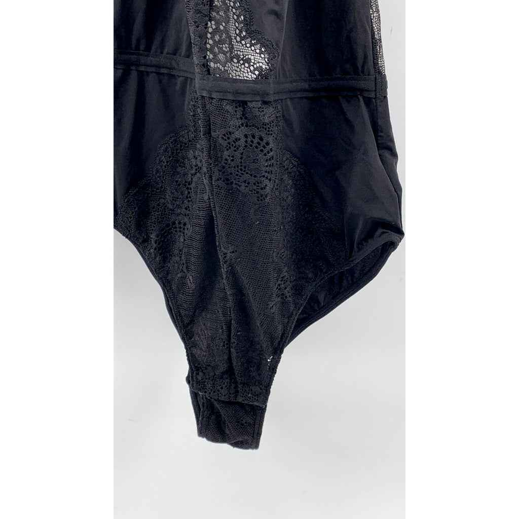 H&M Women's Black Lace-Trim Halter Open-Back Bodysuit SZ 6
