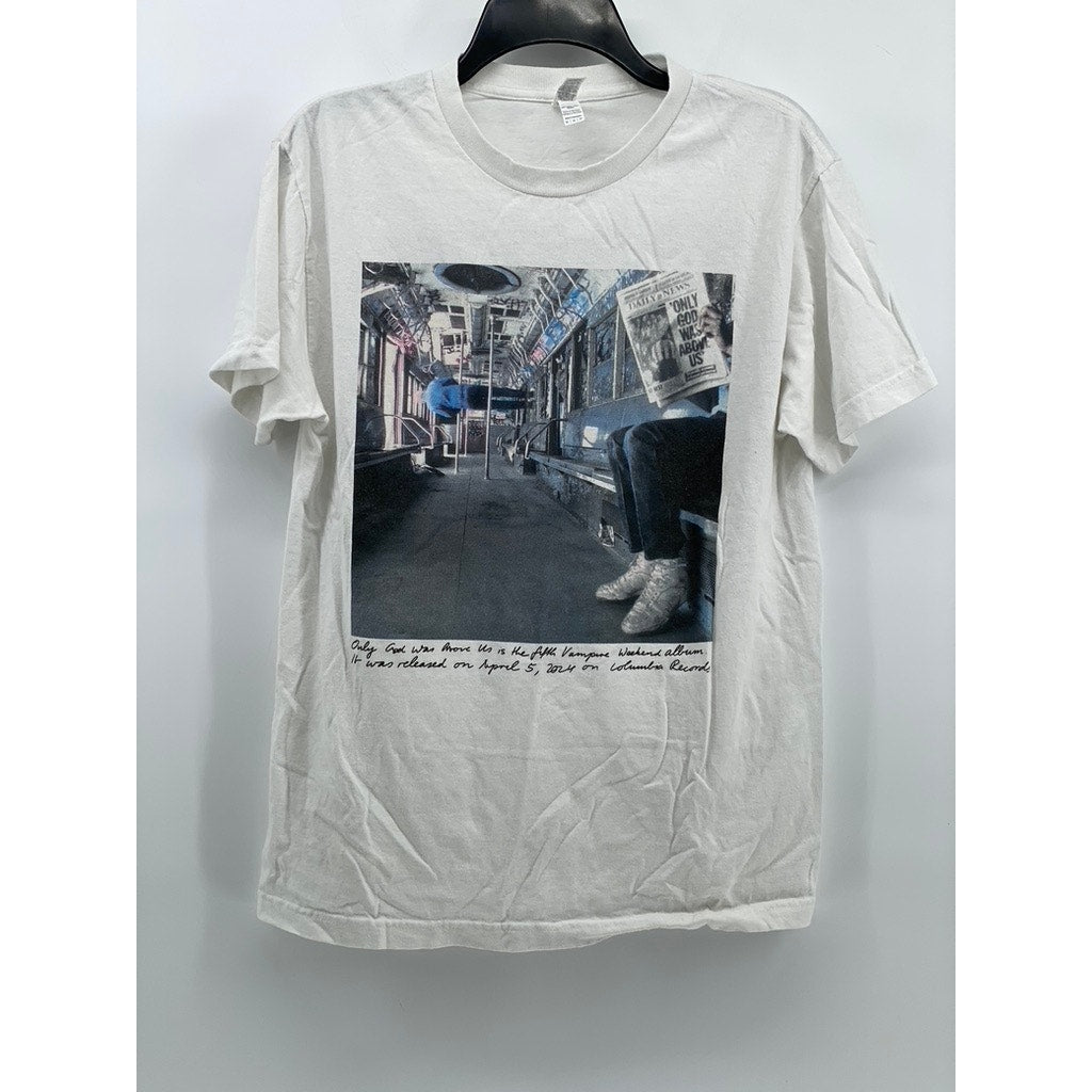 AMERICAN APPAREL Men's White Vampire Weekend Graphic Crewneck Cotton T-Shirt SZM