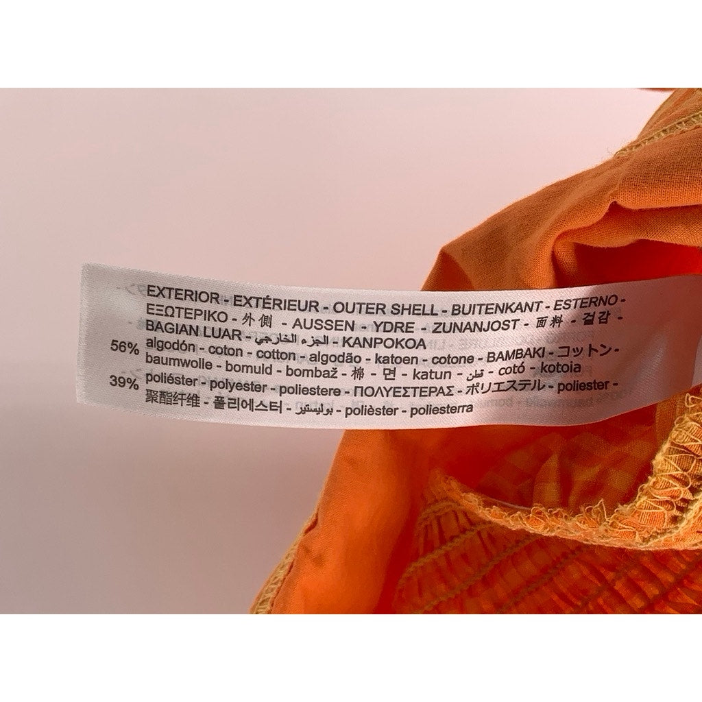 BERSHKA Women's Orange-White Gingham Long Sleeve V-Neck Cutout Cropped Top SZ S