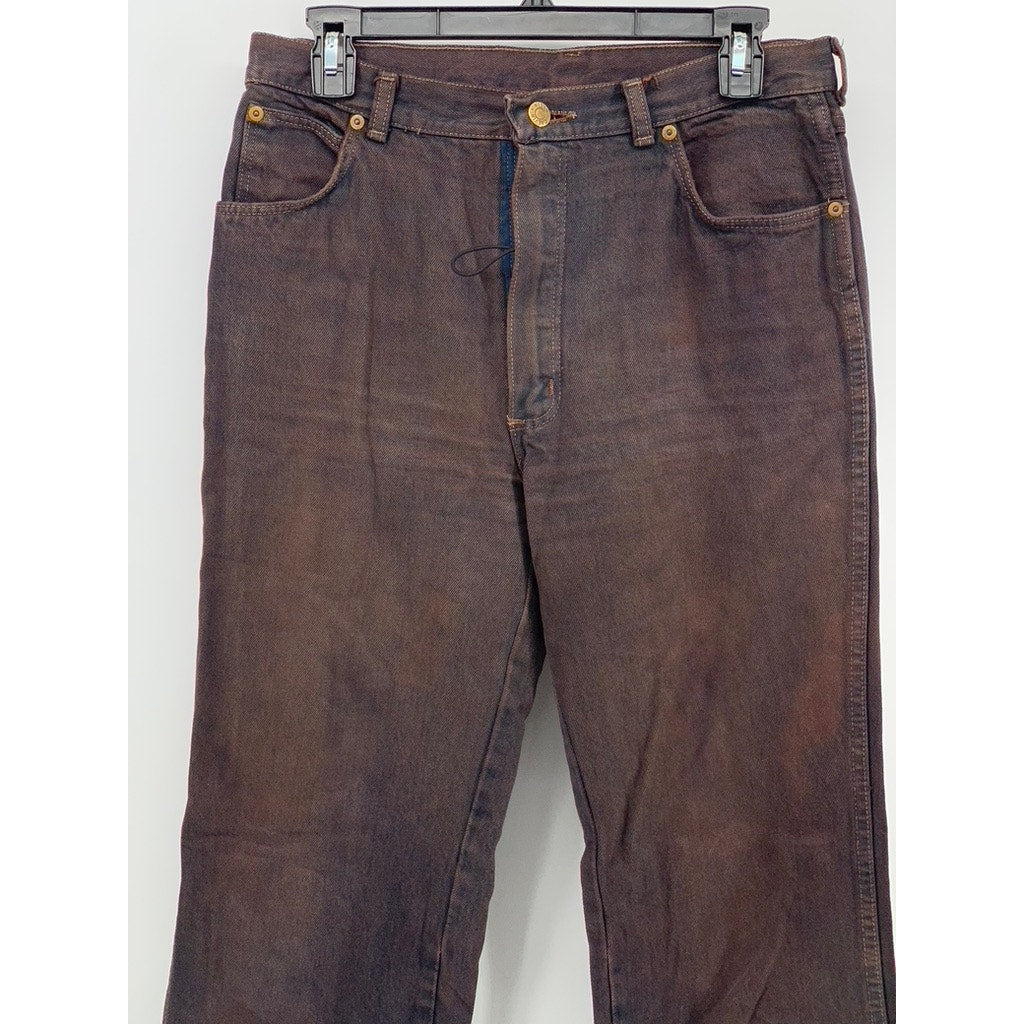 CALVIN KLEIN Men's Brown-Navy Dyed Frayed Straight-Leg Denim Jeans SZ 31