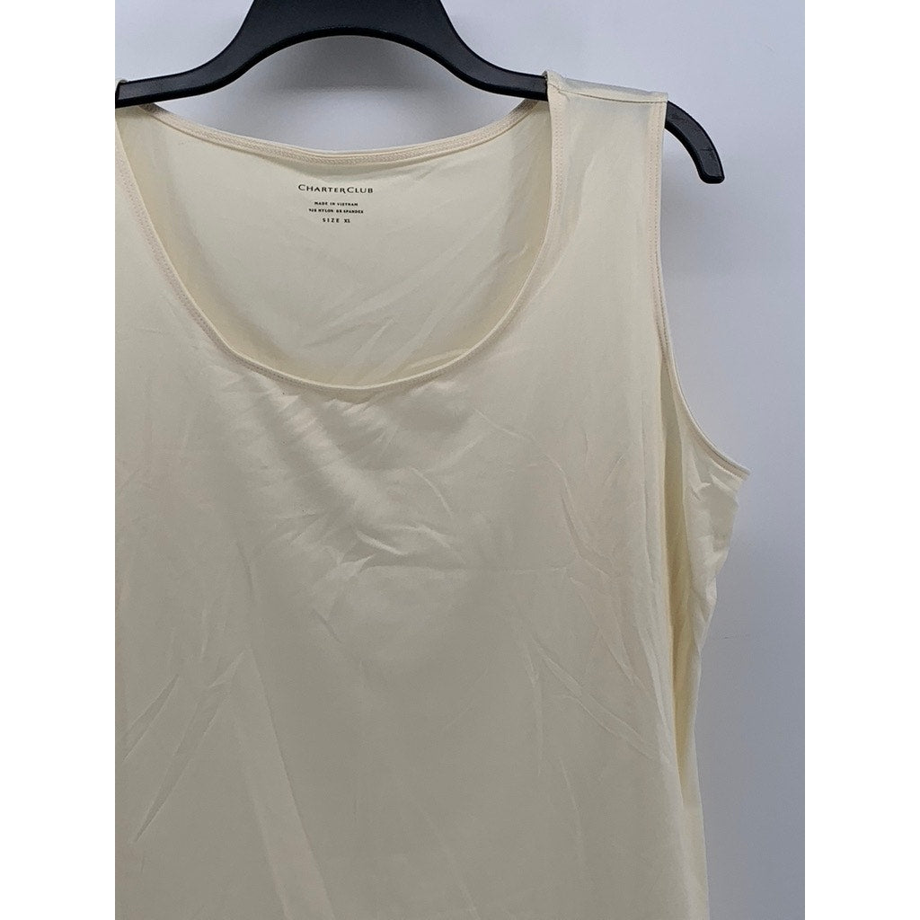 CHARTER CLUB Women's Cream Solid Scoop-Neck Lightweight Nylon-Blend Tank SZ XL