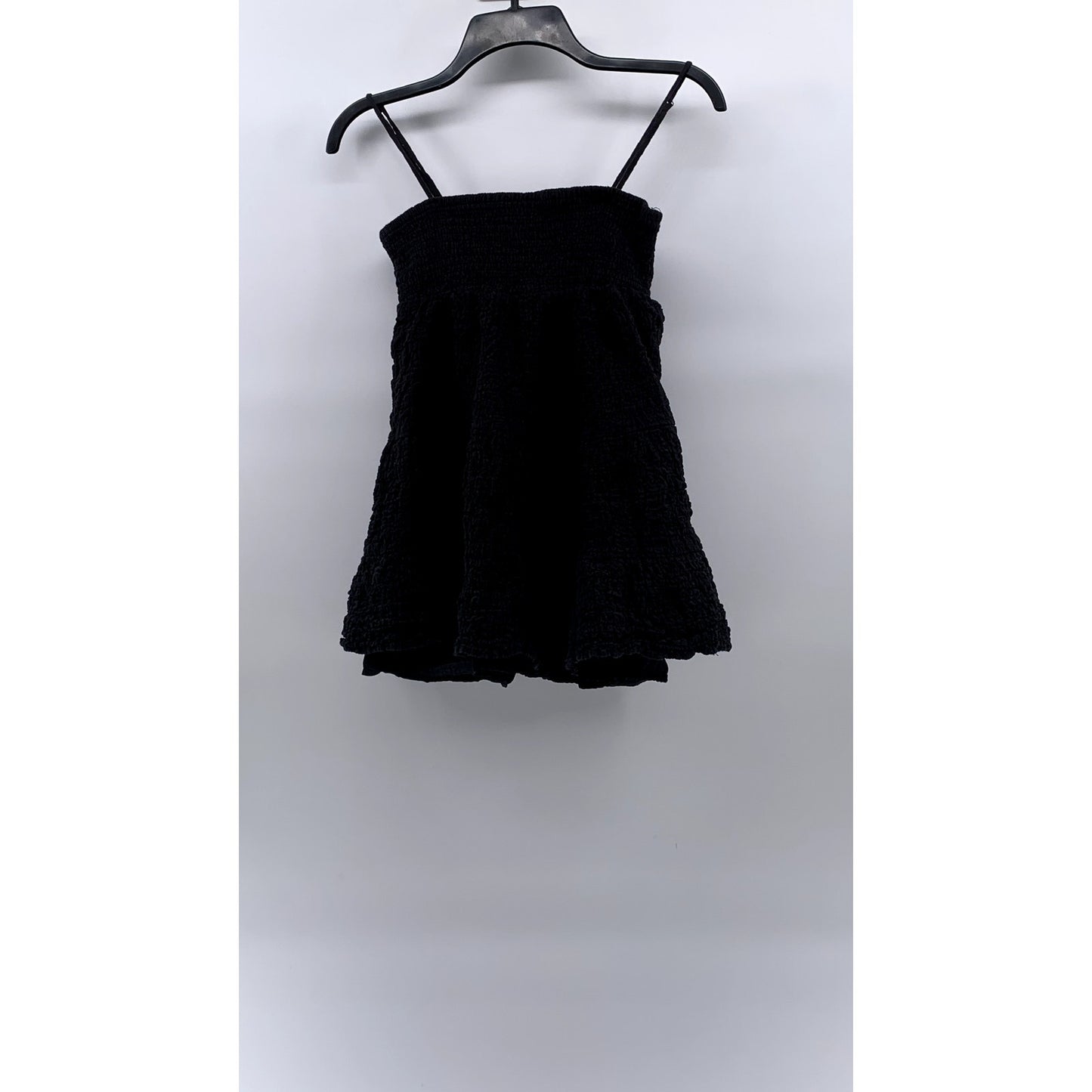 ZARA Women's Black Textured Straight-Neck Spaghetti Strap A-Line Mini Dress SZ S