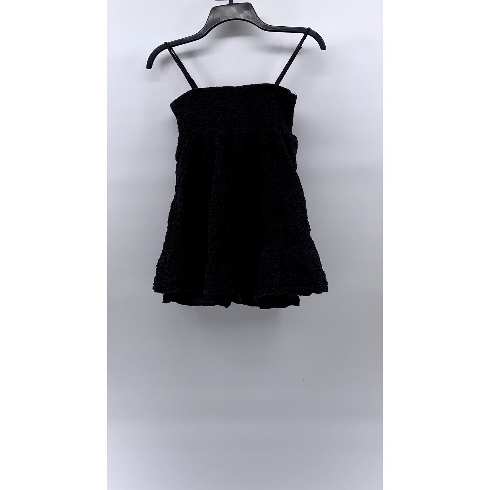 ZARA Women's Black Textured Straight-Neck Spaghetti Strap A-Line Mini Dress SZ S