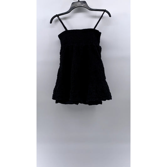 ZARA Women's Black Textured Straight-Neck Spaghetti Strap A-Line Mini Dress SZ S