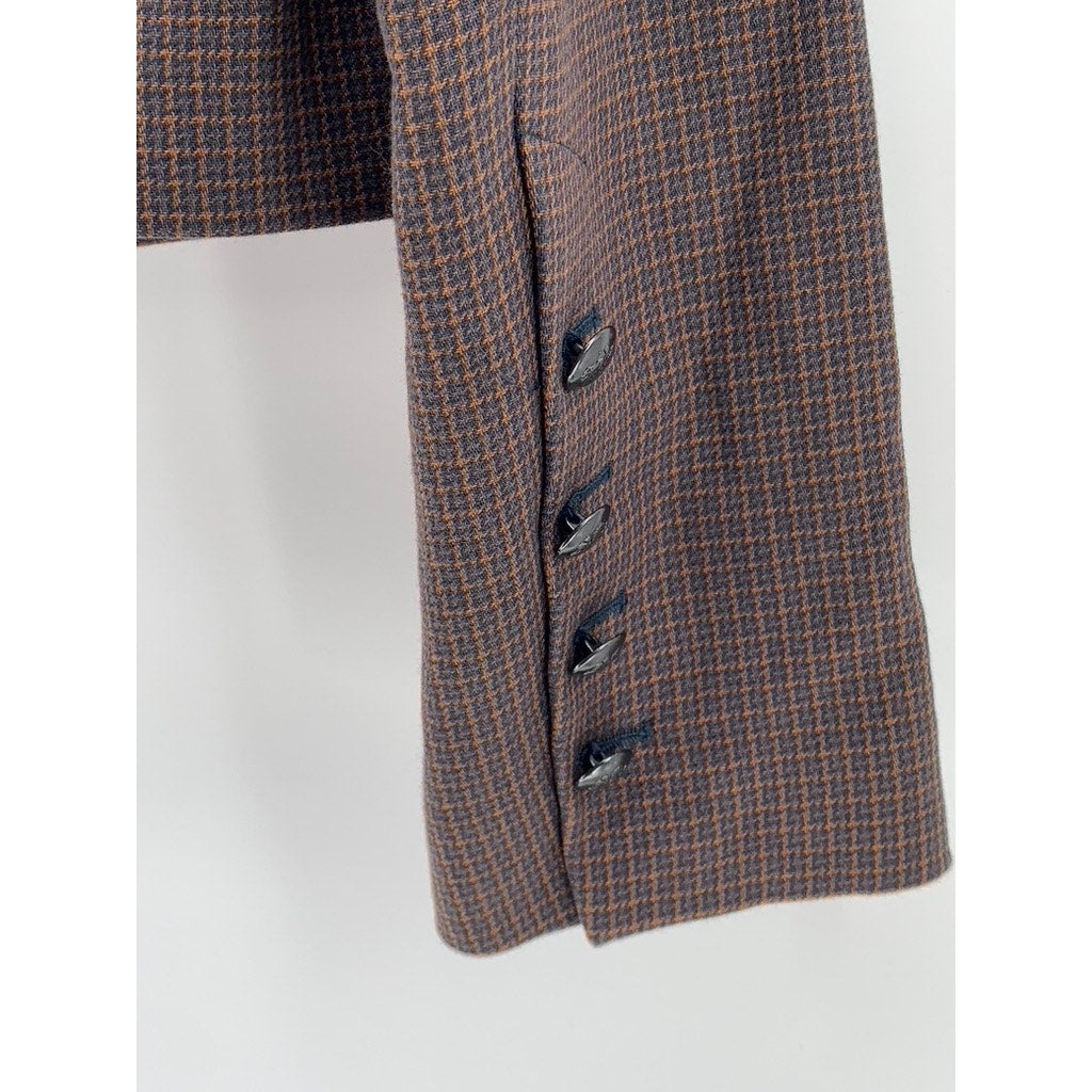 ZARA Women's Brown Gingham Open-Front Long Sleeve Cropped Blazer SZ S