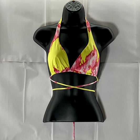 ONE BY ONE Women's Yellow/Pink Tie-Dye Halter Bikini Top SZ S
