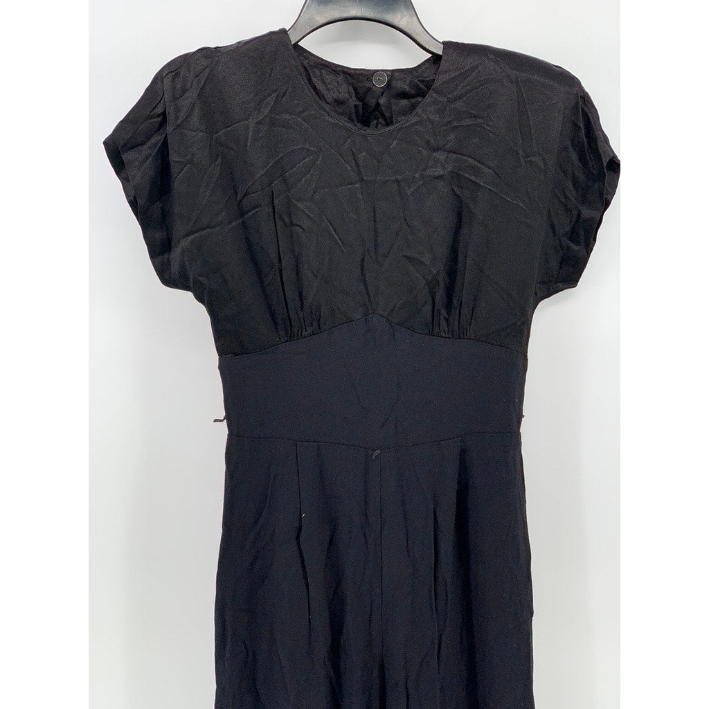 UNBRANDED Women's Black-Navy Crewneck Short Sleeve Back Cutout Jumpsuit SZ M