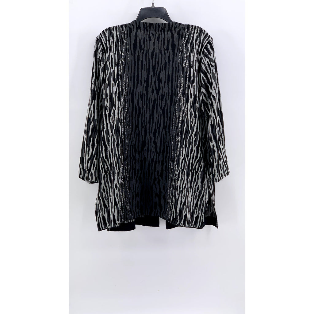 MING WANG Women's Black-Gray Animal Print Open-Front Padded Top SZ XL