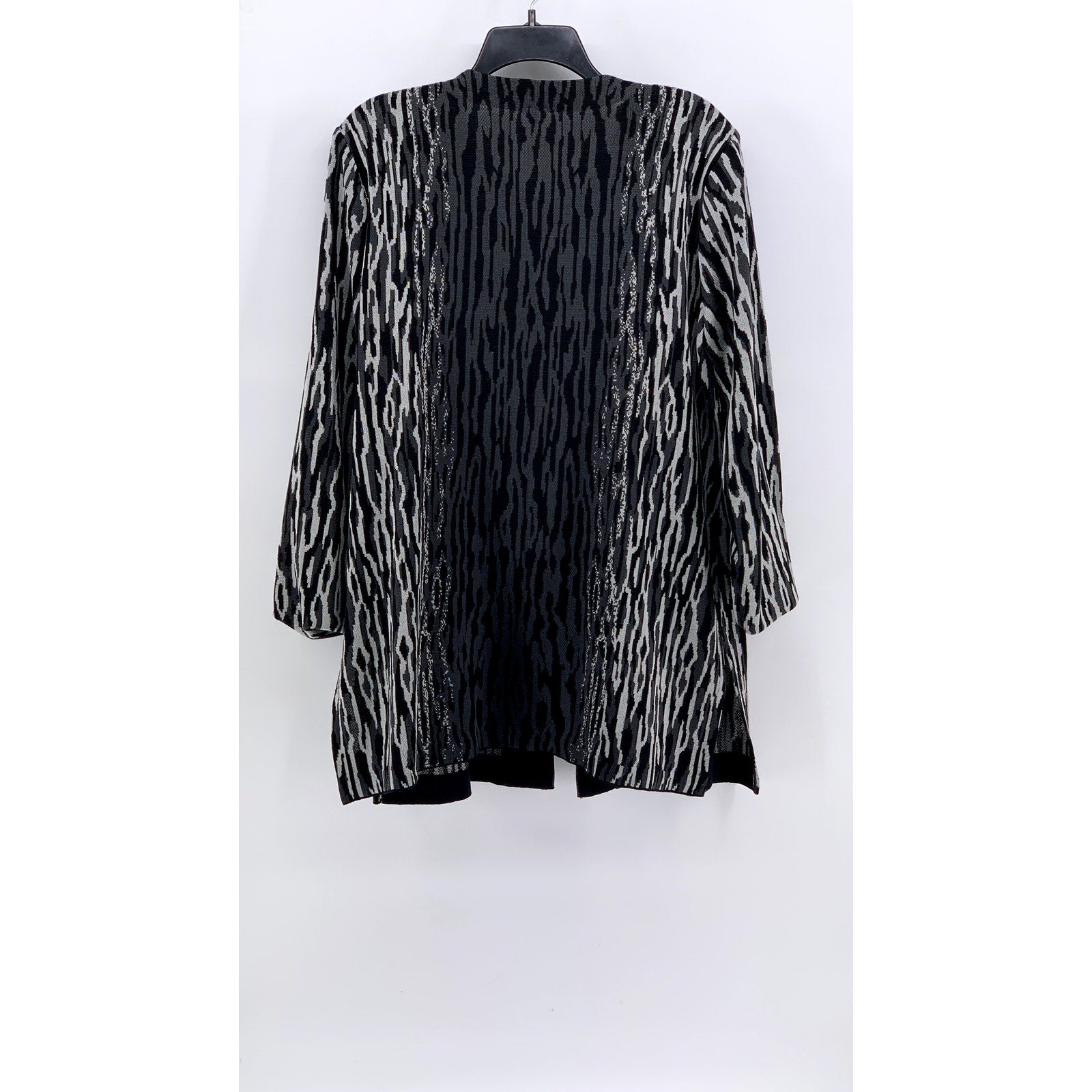 MING WANG Women's Black-Gray Animal Print Open-Front Padded Top SZ XL