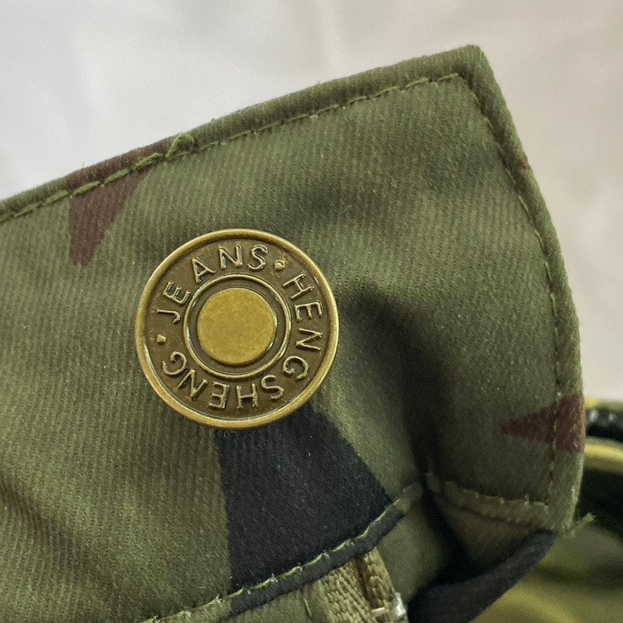 HENGSHENG JEANS Women's Army Green Star Print Military Style Straight Skirt SZ M