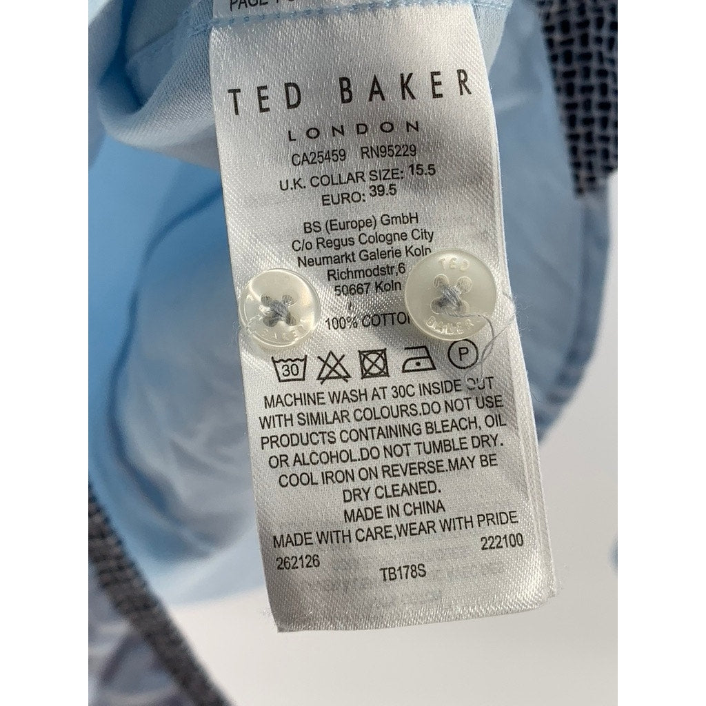 TED BAKER LONDON Men's Blue Slim-Fit Plain Button-Up Shirt SZ 15.5