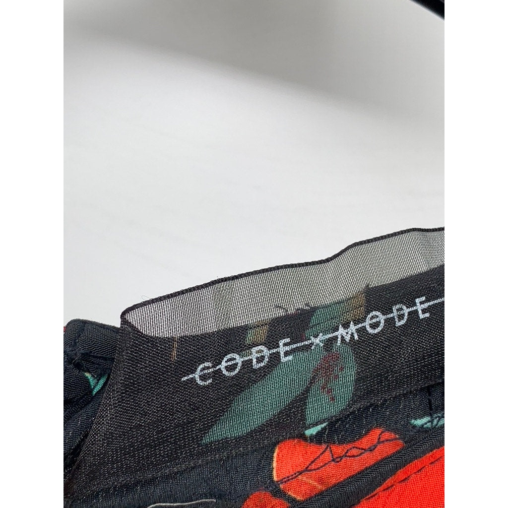 CODE X MODE Women's Black Floral Tie-Back 3/4 Sleeve Top SZ XL