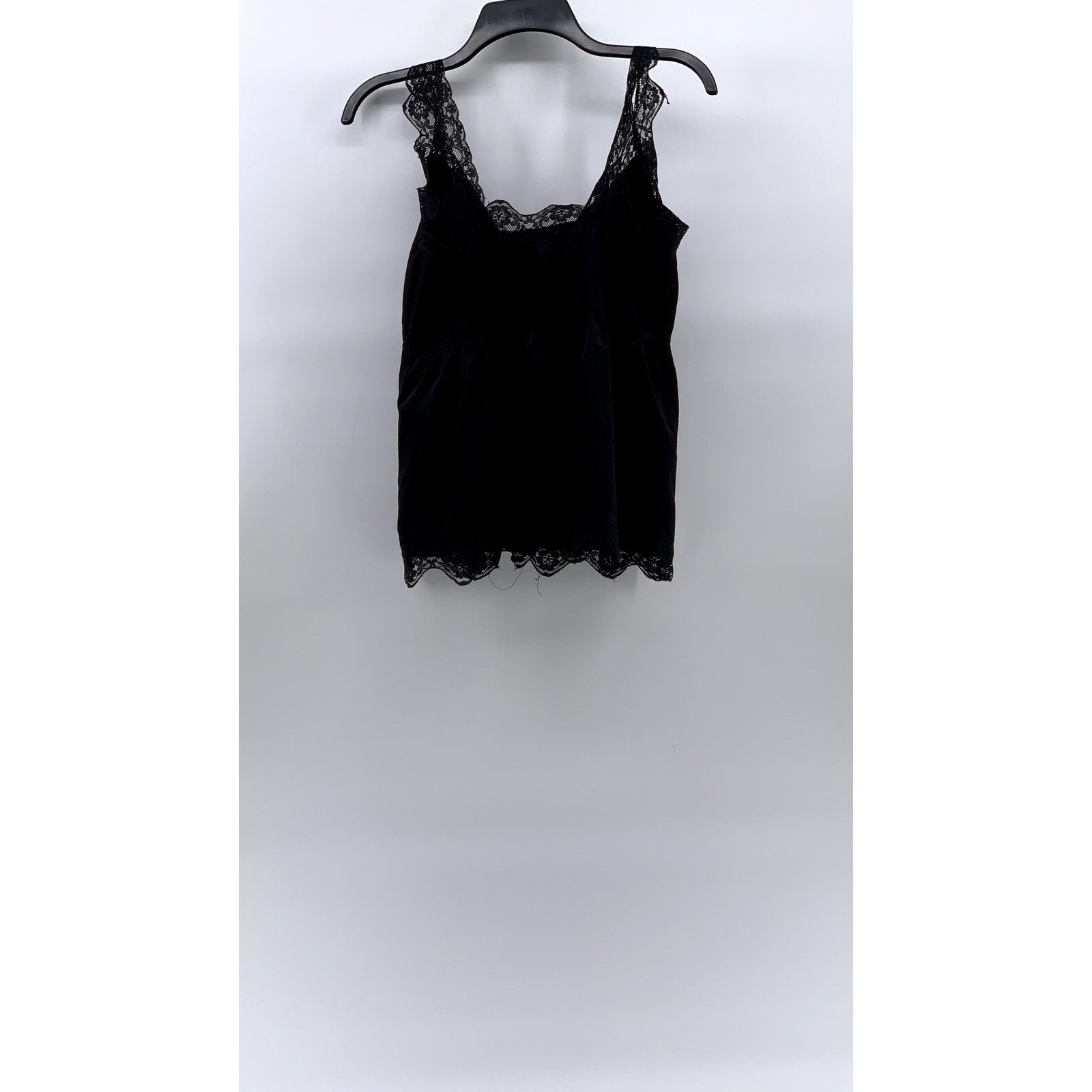 MISS XU Women's Black Lace-Trim V-Neck Button-Up Tank Top SZ S
