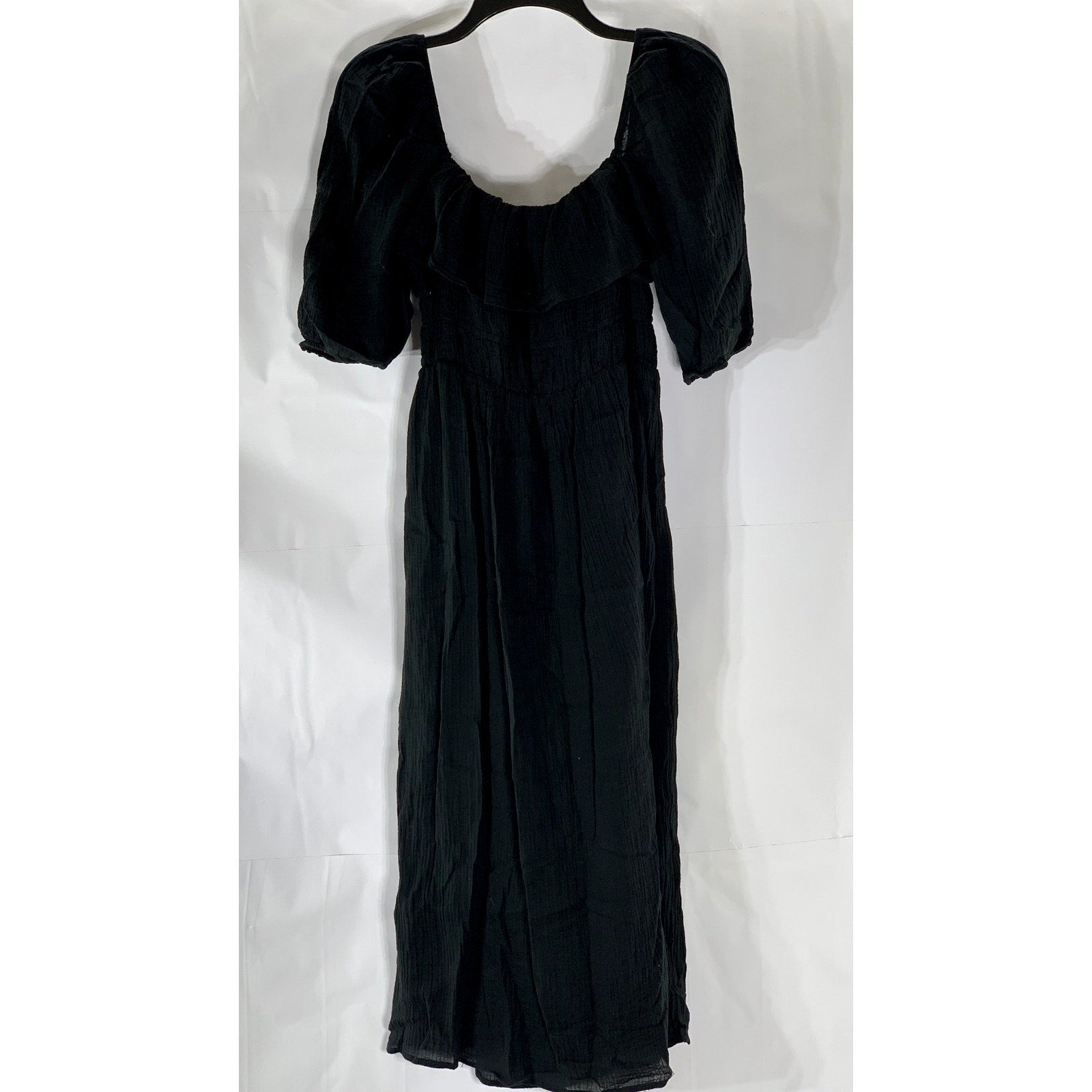 BLUE BLUSH Women's Black Ruffle Smocked Short Elbow Sleeve Midi Dress SZ M