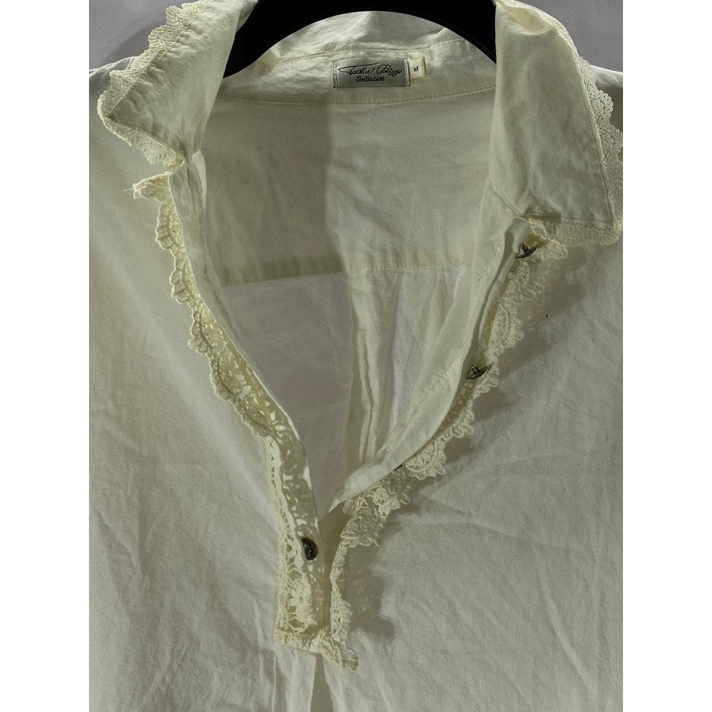 TASHA POLIZZI COLLECTION Women’s Cream Crochet Knit V-Neck Button Top SZ M