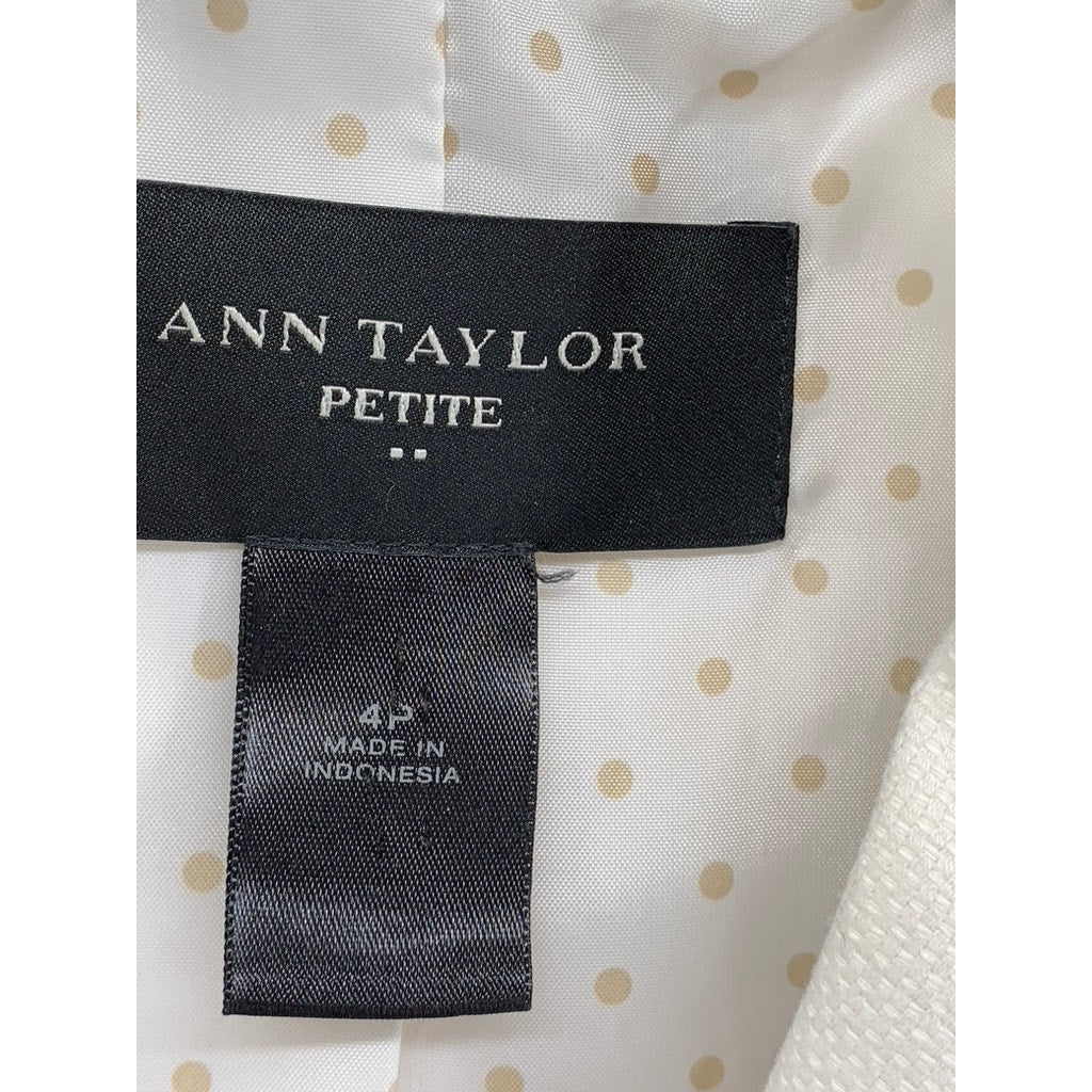 ANN TAYLOR Women's Petite Beige Textured Single Button Blazer SZ 4P