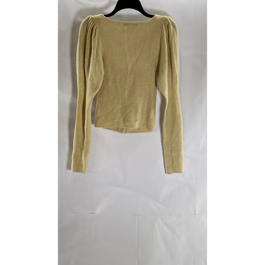 URBAN OUTFITTERS Women's Beige Rhinestone Button-Down Ribbed Cardigan SZ M