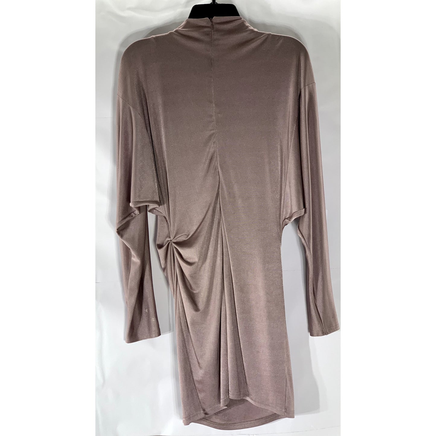 ZARA Women’s Pink Silk Mock-Neck Long Sleeve Side-Ruched Mini Dress SZ S