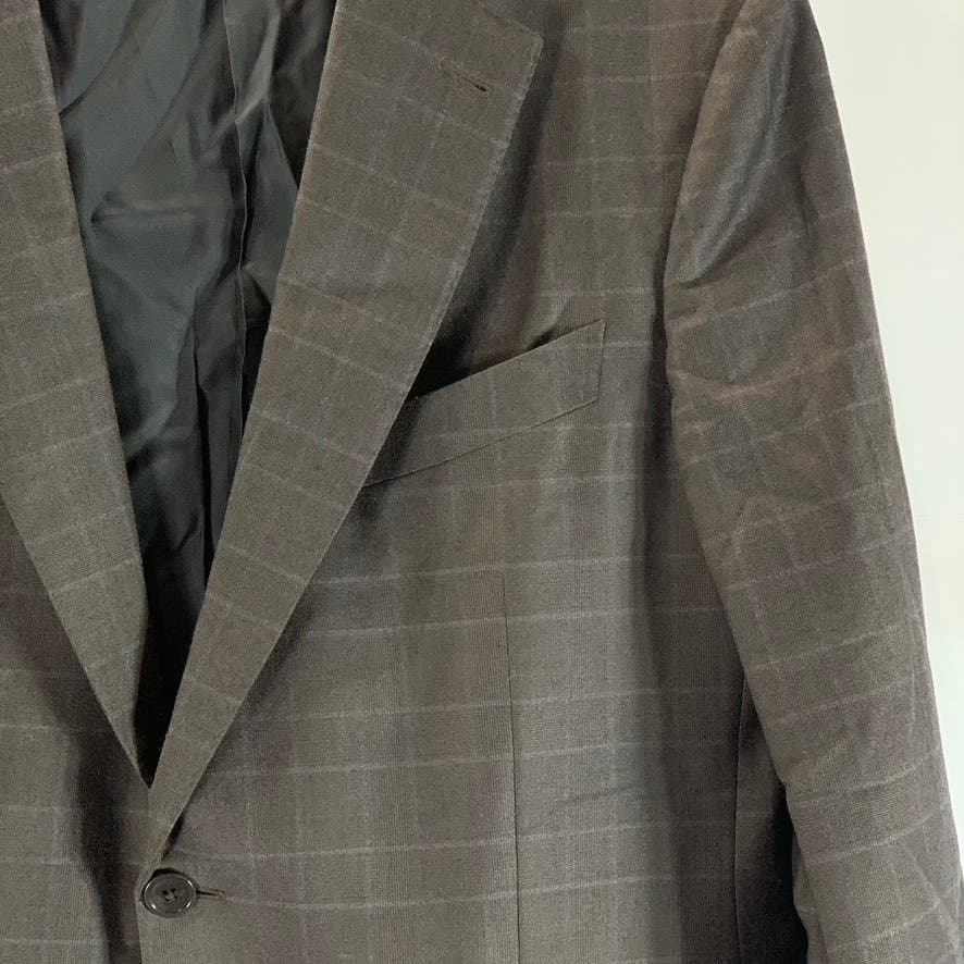 ERMENEGILDO ZEGNA Men's Brown Windowpane Trofeo Wool Two-Button Blazer SZ 52R