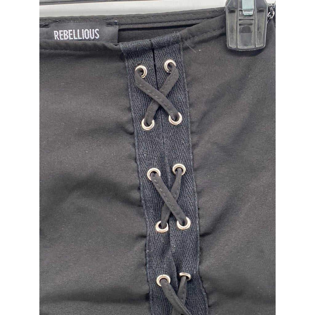 REBELLIOUS FASHION Women's Black Lace-Up Corset Mini Skirt SZ 6