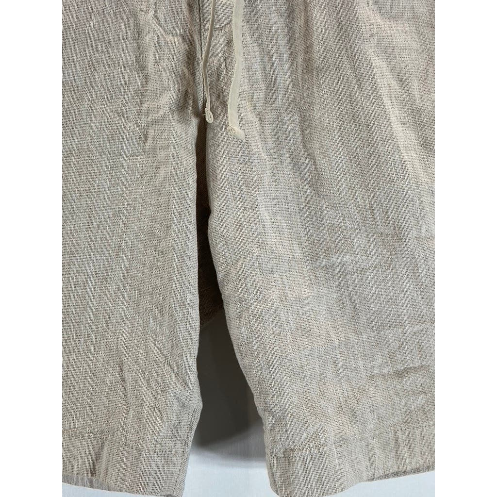 ABERECROMBIE & FITCH Men's Beige Linen-Blend Stretch Elastic Pull-On Shorts SZ L
