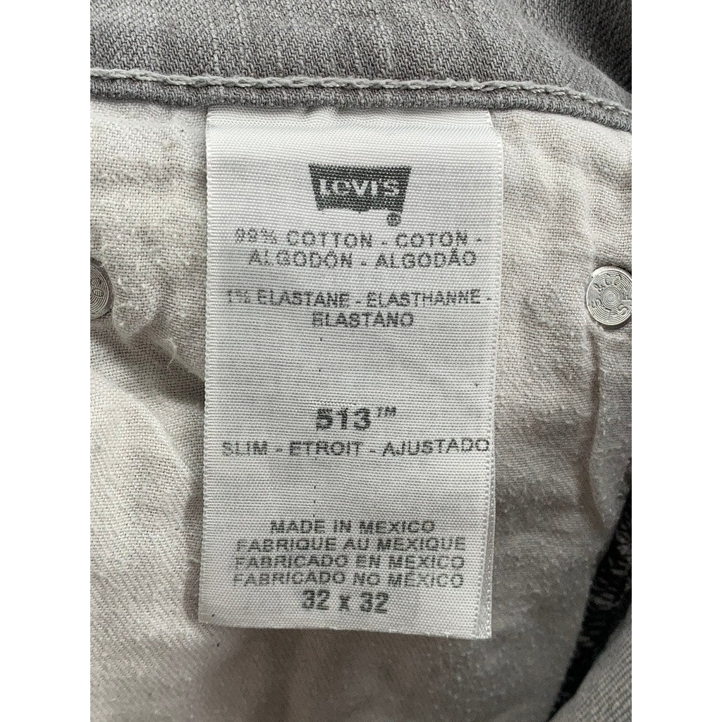 LEVI'S Men's 513 Light Gray Denim Slim Leg Regular Fit Five-Pocket Jeans SZ32X32